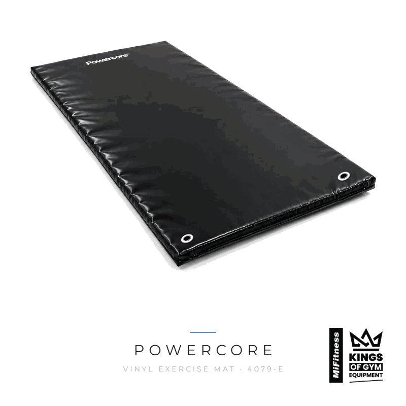 Load image into Gallery viewer, Powercore Black Vinyl Exercise Mat with Eyelets (120 x 60 x 2.5cm) – MiFitness Kings of Gym Equipment