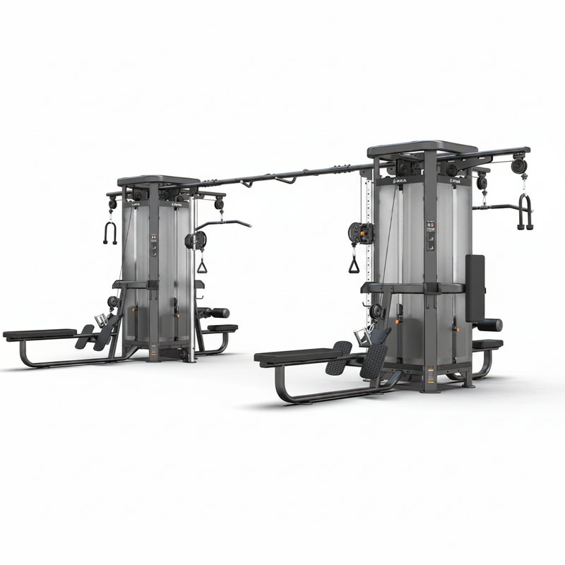 Load image into Gallery viewer, Gym equipment with multiple attachments on a white background