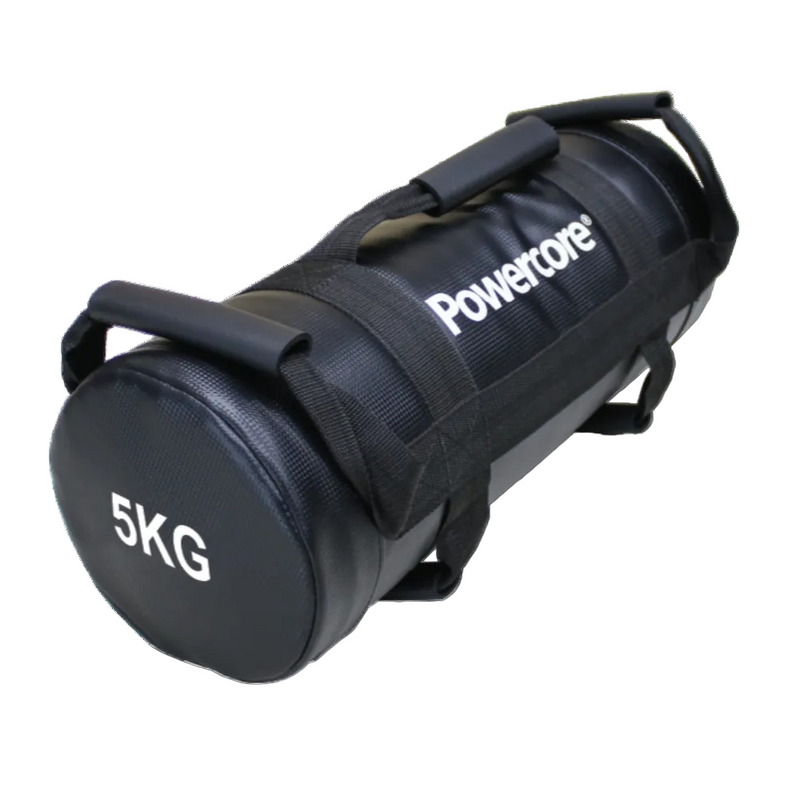 Load image into Gallery viewer, Black sand bag labeled '5KG' with 'Powercore' branding on a white background