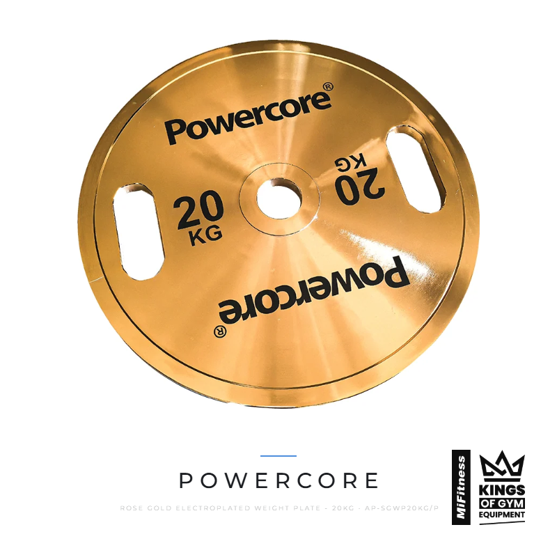 Load image into Gallery viewer, Powercore Rose Gold Electroplated Weight Plate - 20kg – MiFitness Kings of Gym Equipment