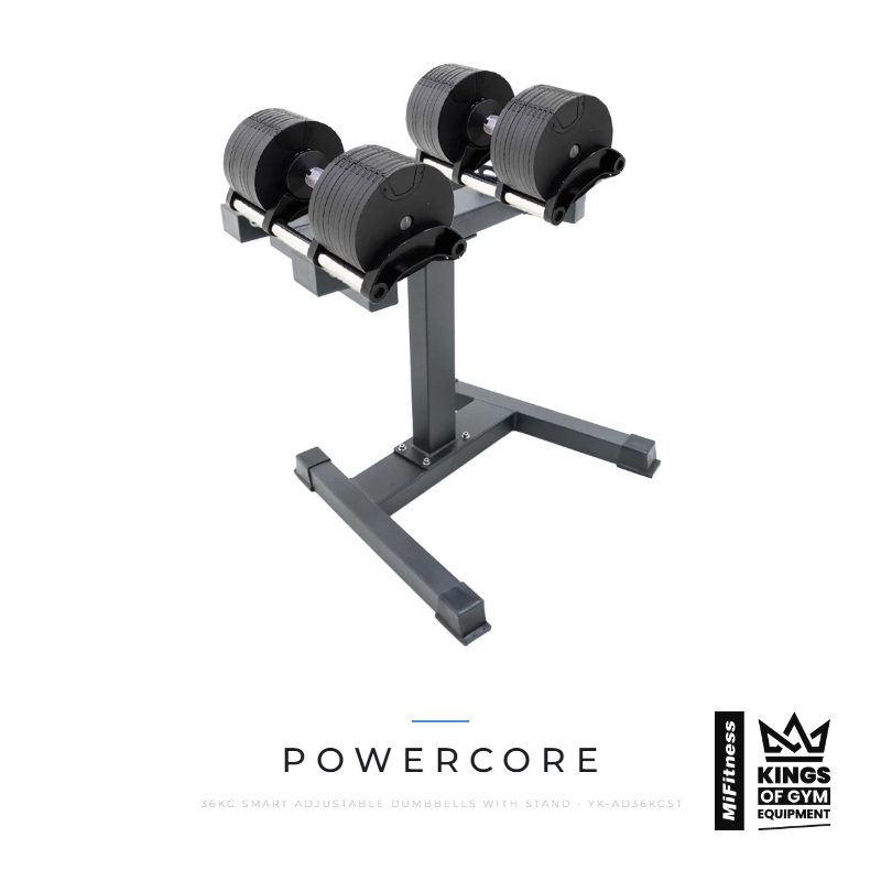 Load image into Gallery viewer, Powercore 36kg Smart Adjustable Dumbbells with Stand – MiFitness Kings of Gym Equipment