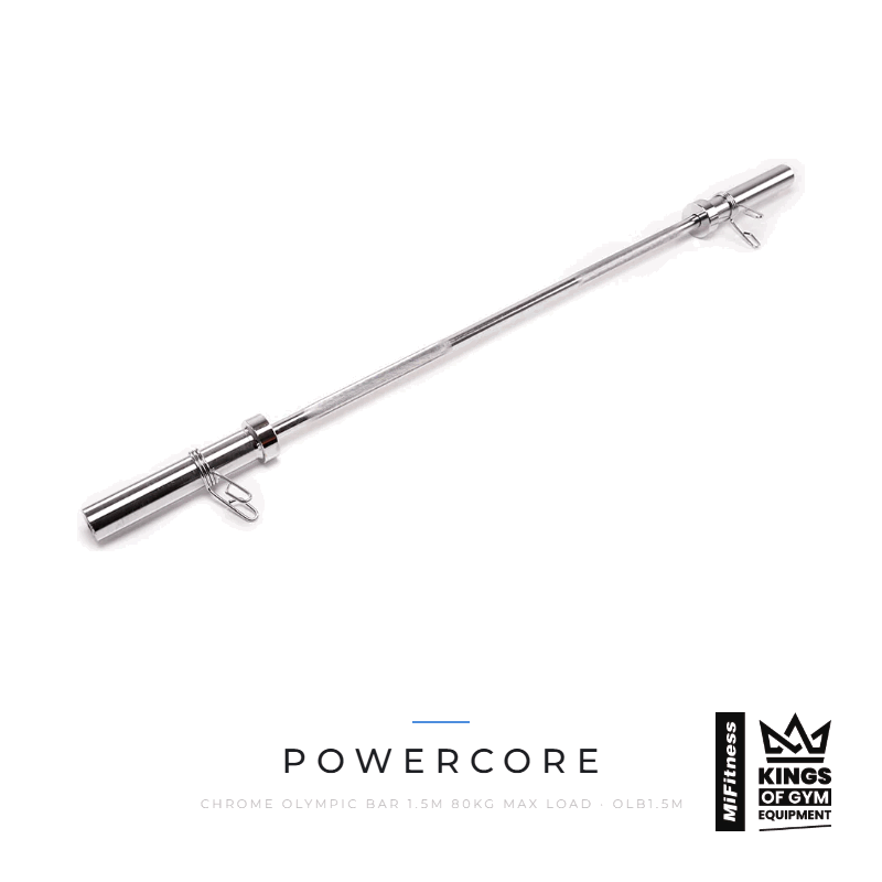 Load image into Gallery viewer, Powercore Chrome Olympic Bar 1.5m (80kg max load) – MiFitness Kings of Gym Equipment