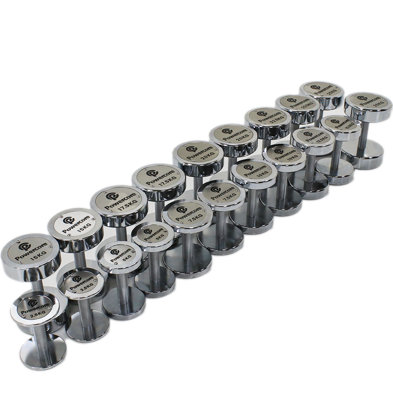 Load image into Gallery viewer, Powercore Chrome Electroplated Steel Dumbbell (set from 2.5kg to 25kg)