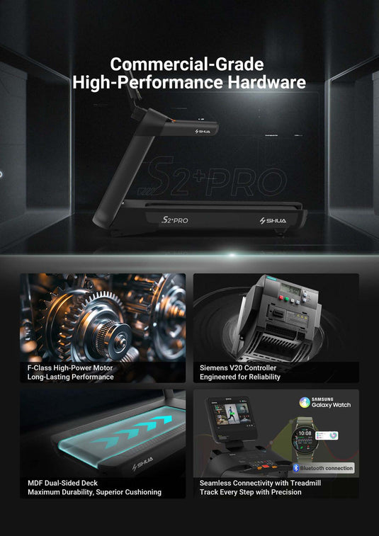 Shua S2+ Pro Commercial Treadmill - 21.5” Touch Screen (7 Year Warranty)