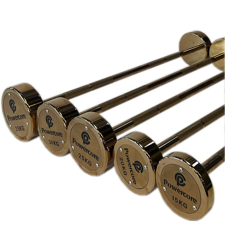 Load image into Gallery viewer, Powercore Rose Gold Electroplated Straight Barbell 5pc Set (10kg - 50kg)