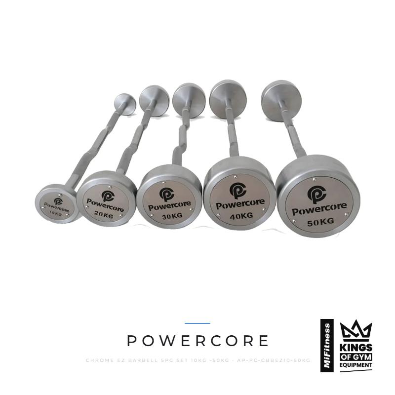 Load image into Gallery viewer, Powercore Chrome EZ Barbell 5pc Set (10kg -50kg) – MiFitness Kings of Gym Equipment

