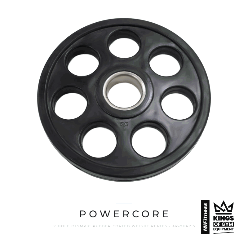 Load image into Gallery viewer, Powercore 7 Hole Olympic Rubber Coated Weight Plates – MiFitness Kings of Gym Equipment
