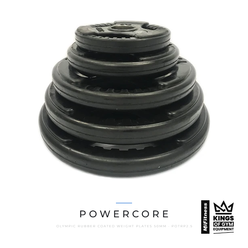 Load image into Gallery viewer, Powercore Olympic Rubber Coated Weight Plates (50mm) – MiFitness Kings of Gym Equipment
