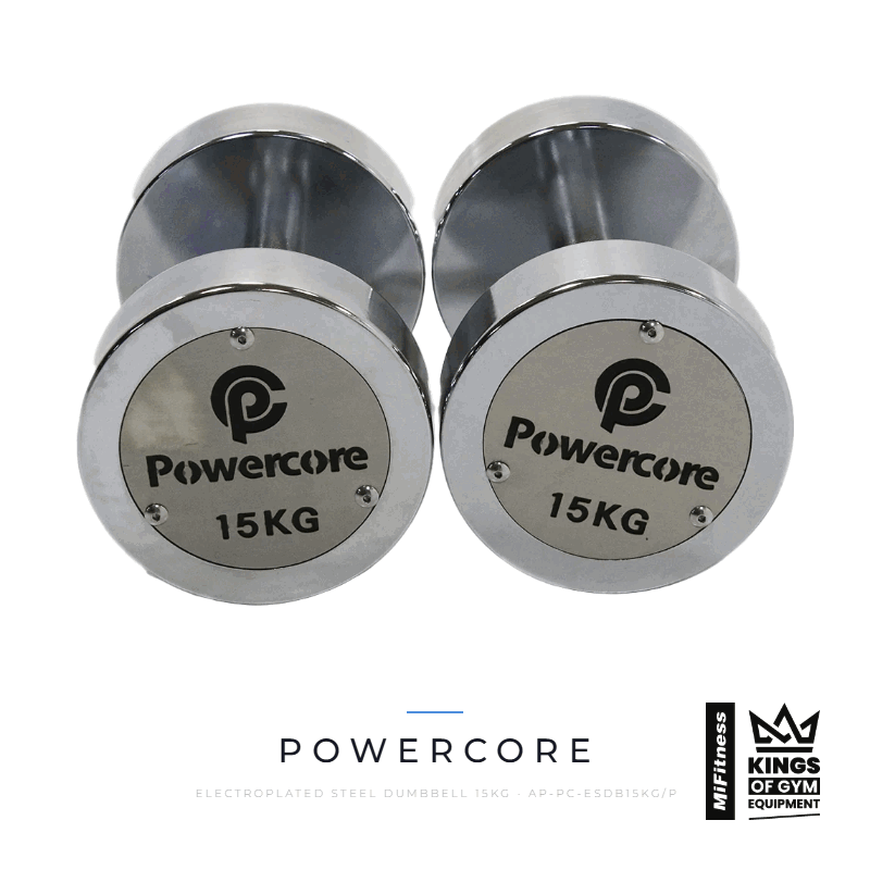 Load image into Gallery viewer, Powercore Electroplated Steel Dumbbell 15kg Pair – MiFitness Kings of Gym Equipment

