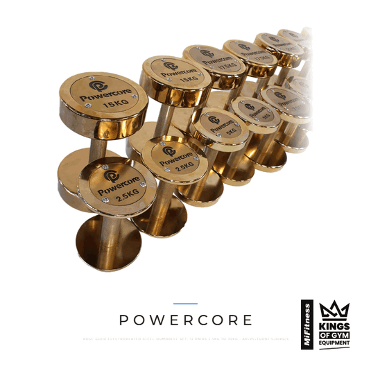 Powercore Rose Gold Electroplated Steel Dumbbell set: 12 Pairs (2.5kg to 30kg) – MiFitness Kings of Gym Equipment