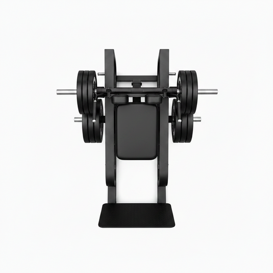 Powercore leg extension gym equipment in black with silver metal bars, shown on a solid white background.