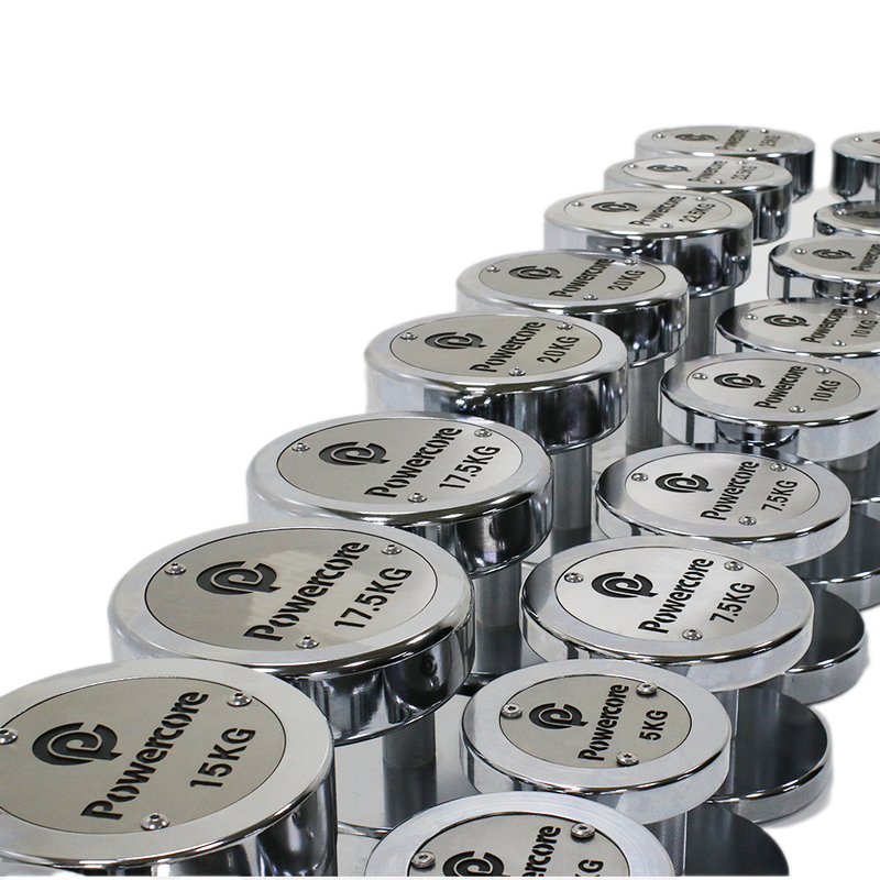Load image into Gallery viewer, Powercore Chrome Electroplated Steel Dumbbell (set from 2.5kg to 25kg)
