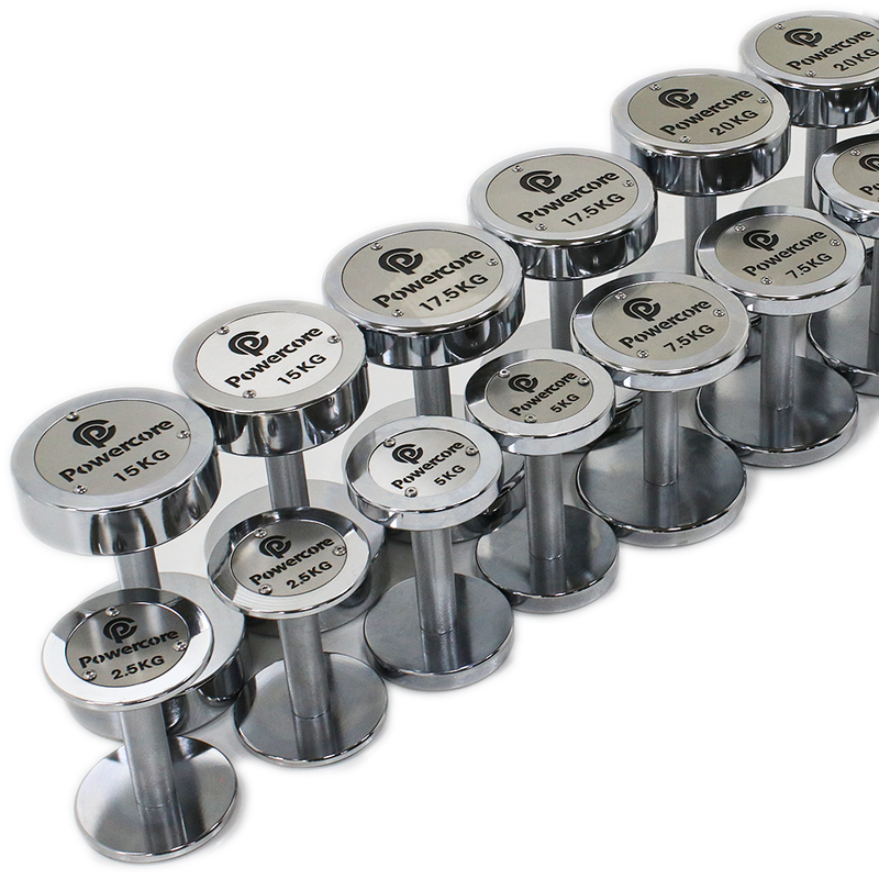 Load image into Gallery viewer, Powercore Chrome Electroplated Steel Dumbbell (set from 2.5kg to 25kg)
