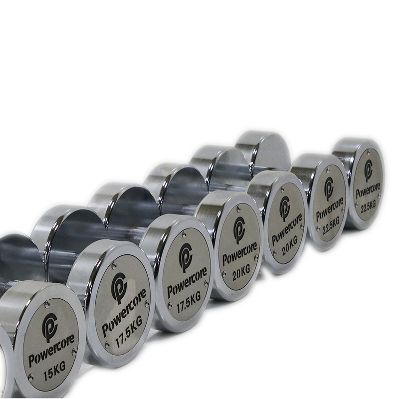 Load image into Gallery viewer, Powercore Chrome Electroplated Steel Dumbbell (set from 2.5kg to 25kg)
