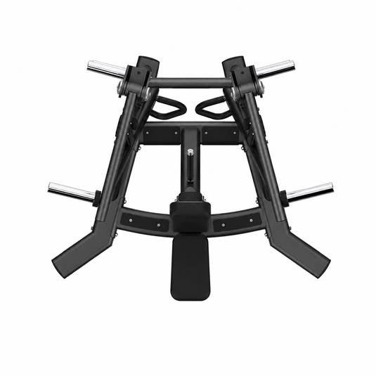 A black dual-arm cable pulley gym machine with silver metal handles, shown from a top-down perspective on a solid white background.