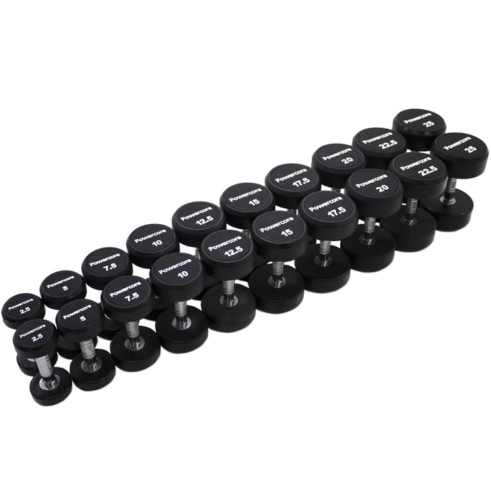 Powercore Round Rubber Dumbbells Set (2.5Kg - 25Kg) TPU